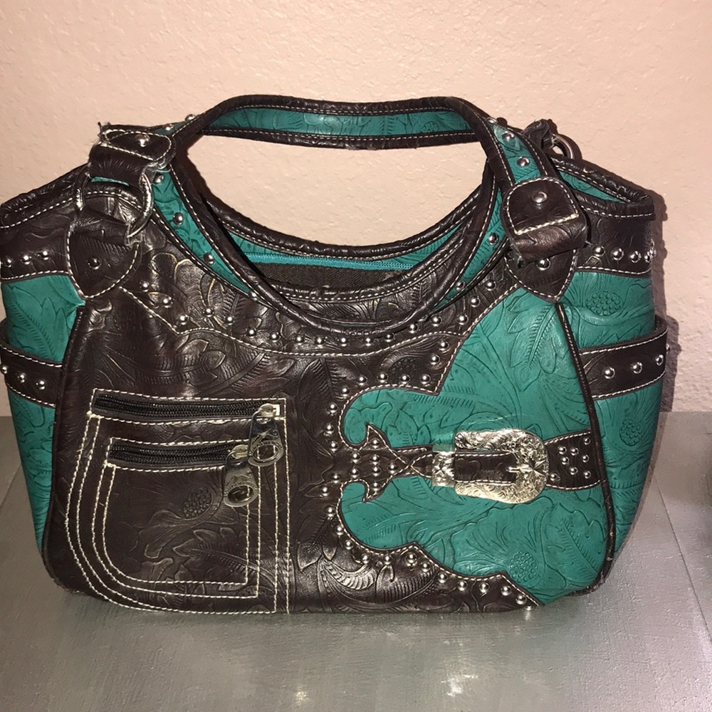Montana West purse, turquoise w brown.